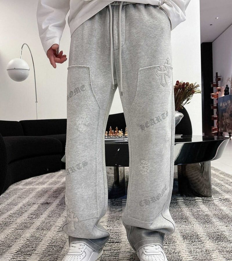 CHROME HEARTS 크롬하츠 레더 패치 코튼 와이드 스웻 팬츠 2COLOR