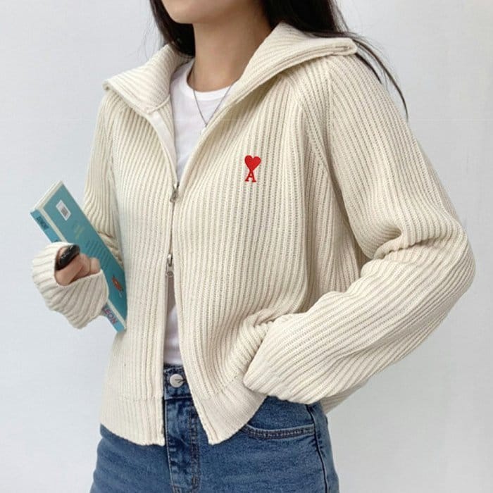 AMI 아미 스몰레드하트 풀집업 니트 3COLOR