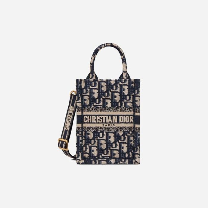 DIOR 디올 블루 오블리크 자수 북 토트 미니 휴대폰 백 (금장/은장)