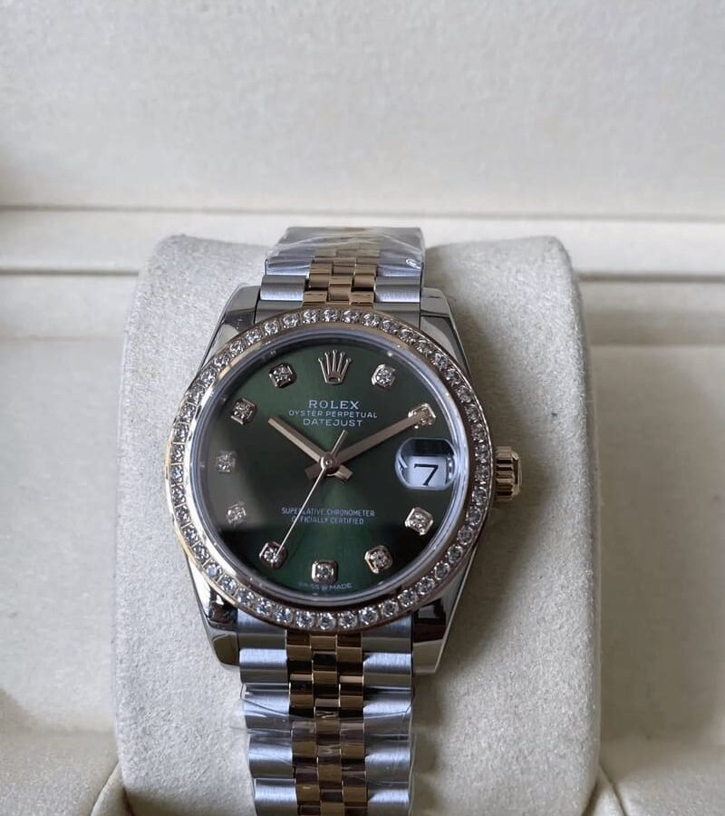 ROLEX 로렉스 여성용 데이저스트 그린 10P 다이얼 로즈골드 콤비 다이아 베젤 31mm 278271