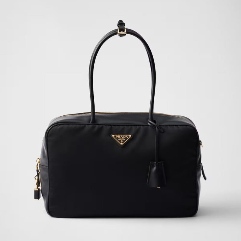 PRADA 프라다 자물쇠 라지 리나일론 및 가죽 탑 핸들백 1BB131