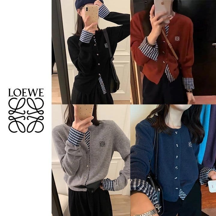 LOEWE 로에베 자수 체크 레이어드 가디건