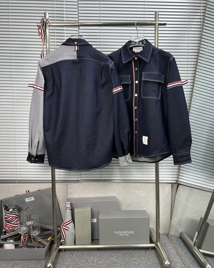 THOM BROWNE 톰브라운 패치워크 암밴드 셀비지 데님 셔츠