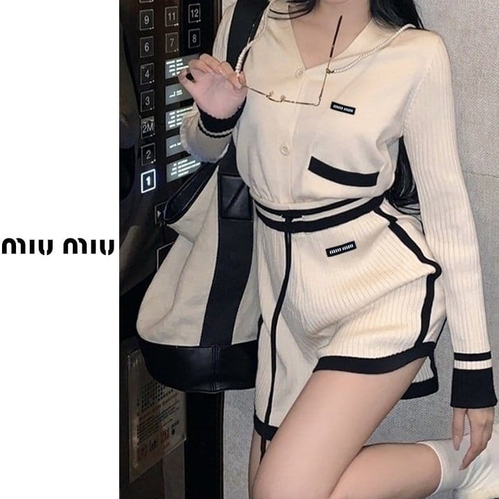 MIUMIU 미우미우 골지 브이 가디건 반바지 세트 2COLOR