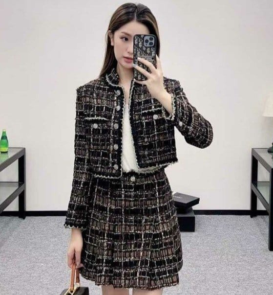 CHANEL 샤넬 트위드자켓 & 플리츠 스커트 셋업