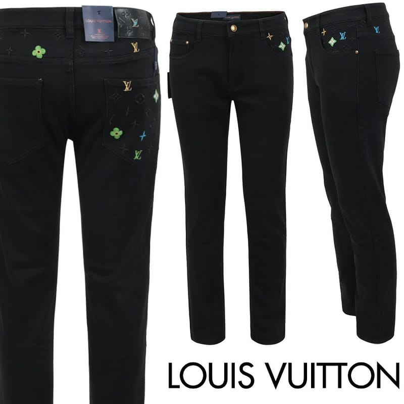 LOUIS VUITTON 루이비통 네온 멀티 자수 블랙 슬림 일자진