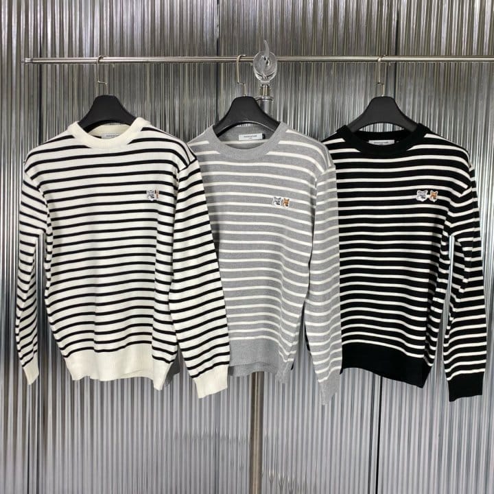 MAISON KITSUNE 메종키츠네 투헤드 캐시 단가라 니트