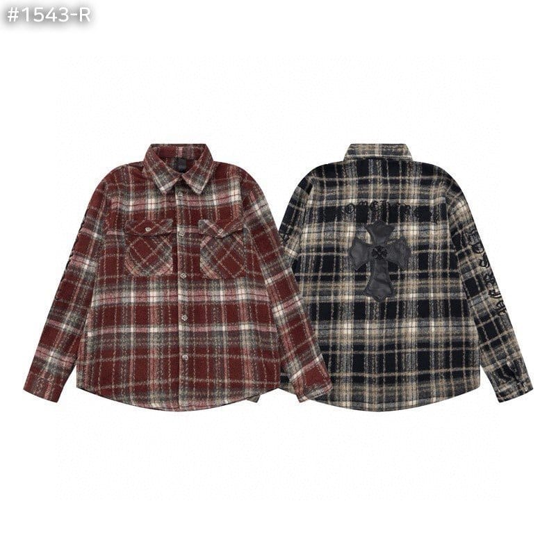 CHROME HEARTS 크롬하츠 레더 크로스 플란넬 체크 셔츠