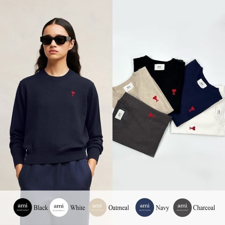 AMI 아미 드 꾀흐 엠브로이더리 크루넥 니트