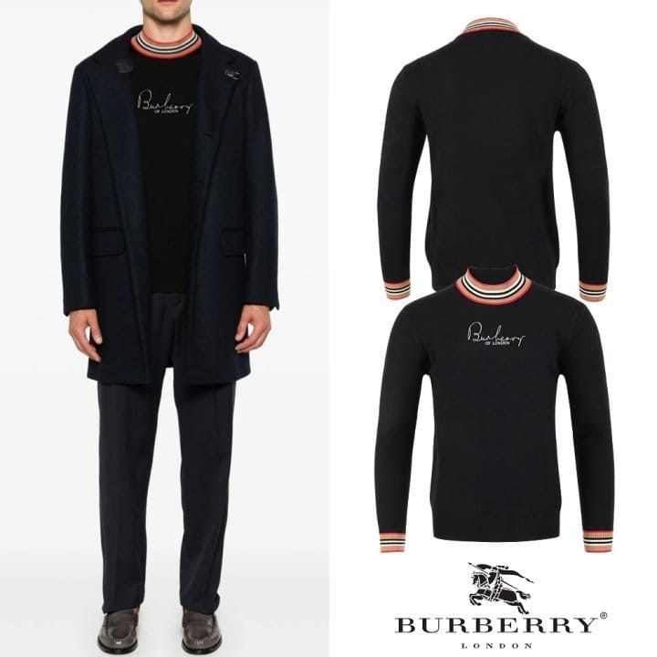 BURBERRY 버버리 시보리 레터링 자수 램스울 넥 니트