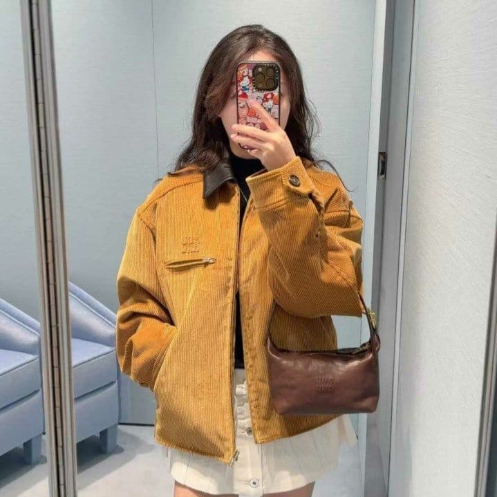 MIUMIU 미우미우 레더카라 코듀로이 자켓