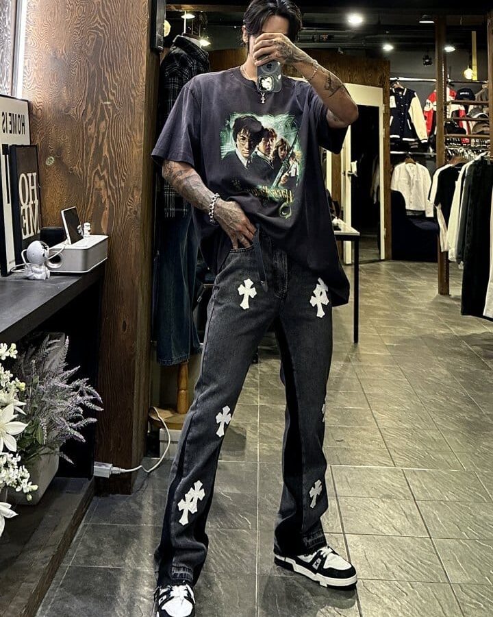 CHROME HEARTS 크롬하츠 멀티 크로스 배색 플레어 데님