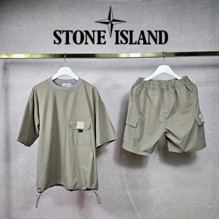 STONE ISLAND 스톤아일랜드 PK 라운드 스트링 티셔츠 &카고 밴딩 팬츠 3COLOR