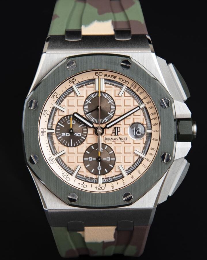 AUDEMARS PIGUET 오데마피게 로얄오크 오프쇼어 스틸 로즈골드다이얼 카모 러버밴드