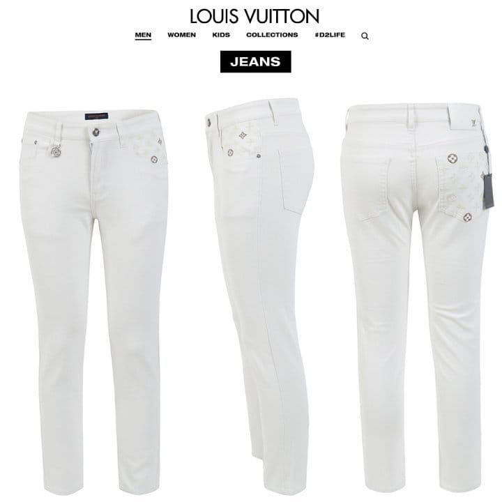 LOUIS VUITTON 루이비통 모노 자수 화이트 슬림 일자진