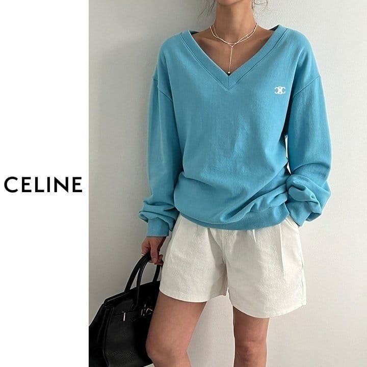 CELINE 셀린느 비비드 브이넥 맨투맨 3COLOR
