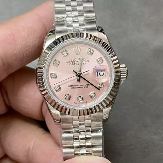 ROLEX 로렉스 레이디 데이저스트 핑크 다이얼 10P 다이아 실버 28mm 279173