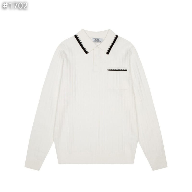 HERMES 에르메스 카라 배색 골지 니트