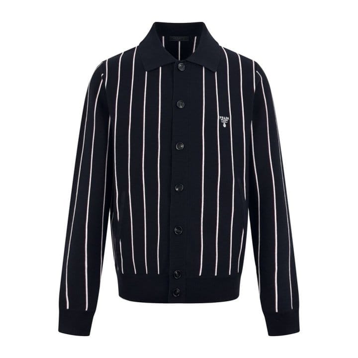 PRADA 프라다 스트라이프 카라 가디건