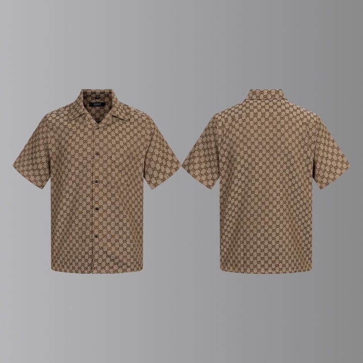 GUCCI 구찌 자카드 오픈 카라 쇼트 슬리브 셔츠
