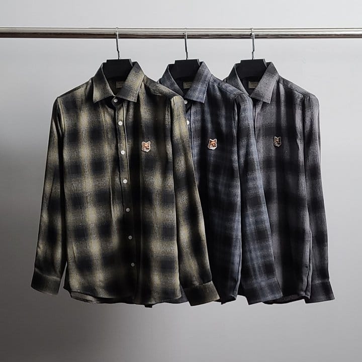 MAISON KITSUNE 메종키츠네 폭스헤드 타탄체크 셔츠