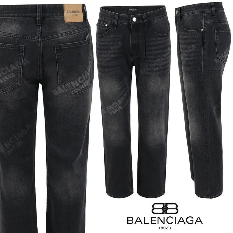 BALENCIAGA 발렌시아가 멀티 레터링로고 블랙 스트레이트진