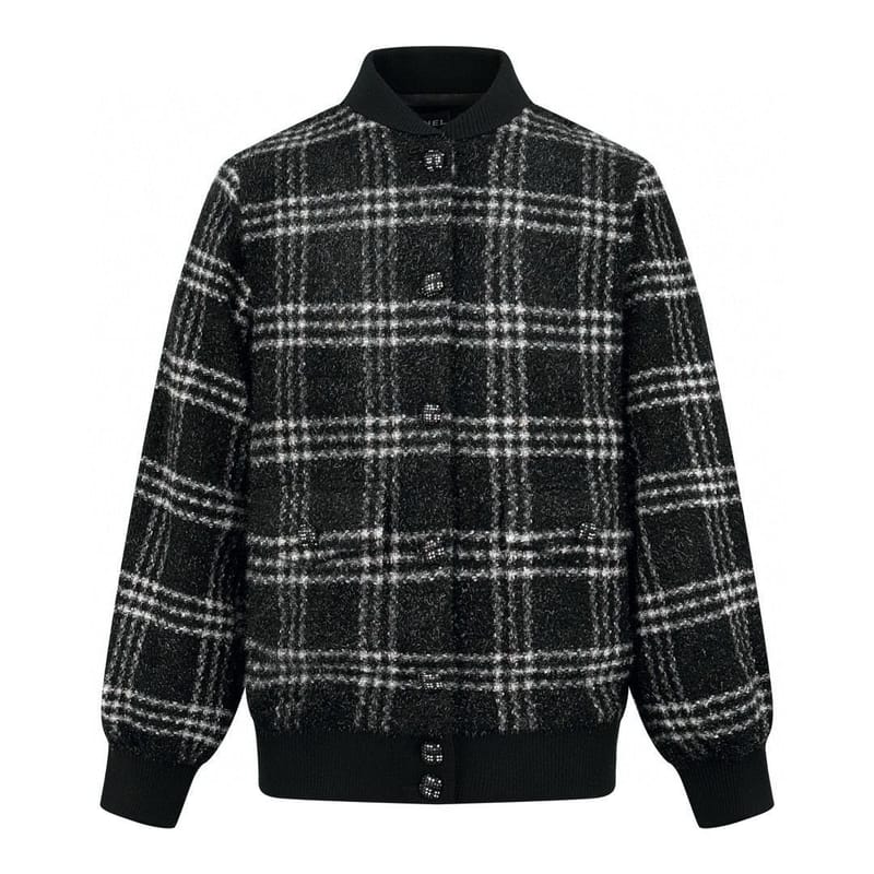 CHANEL 샤넬 트위드 울 숏 카라 체크 자켓