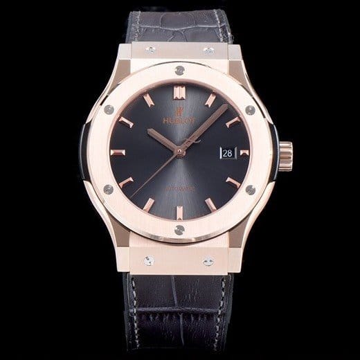 HUBLOT 위블로 클레식 퓨전 511.OX.1181.LR 18k 로즈골드 케이스 블랙 다이얼 블랙 레더스트랩 오토매틱 무브먼트 hub0215 - Hublot Classic Fusion Daily Watch Simple Classic Type Upgrade 18k Rose Gold Case Black Dial Black Leather Strap Automatic Movement