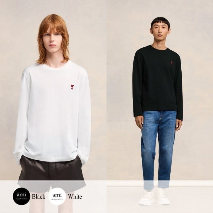 AMI 아미 드 꾀흐 엠브로이더리 슬리브 티셔츠