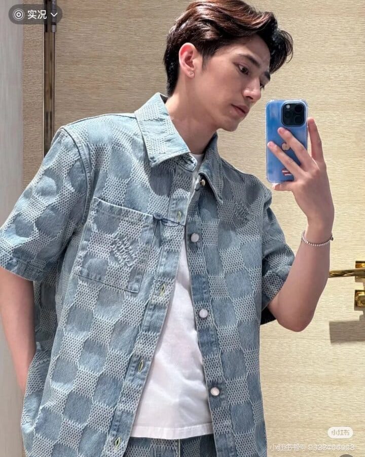 LOUIS VUITTON 루이비통 다미에 3D 라이트 데님 쇼트 슬리브 셔츠 자켓