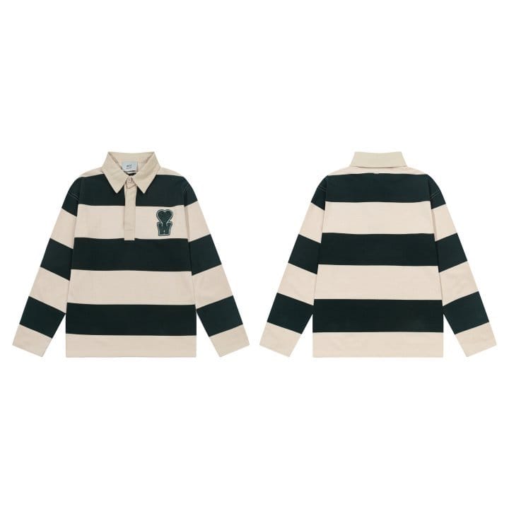 AMI 아미 662 스트라이프 럭비 폴로 스웨트 셔츠
