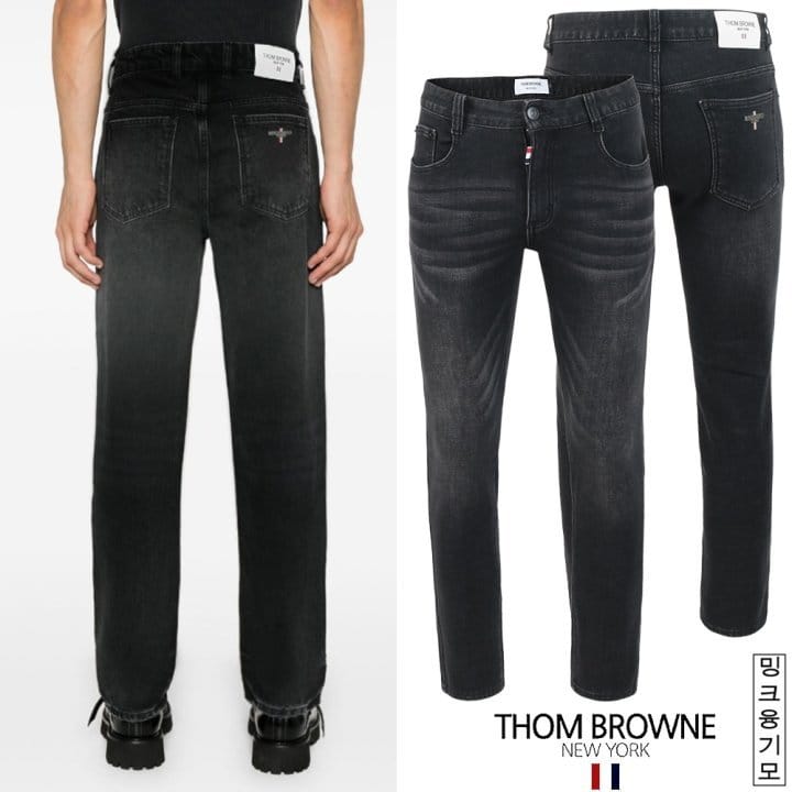 THOM BROWNE 톰브라운 스틸로고 화이트패치 밍크융 흑청 슬림진