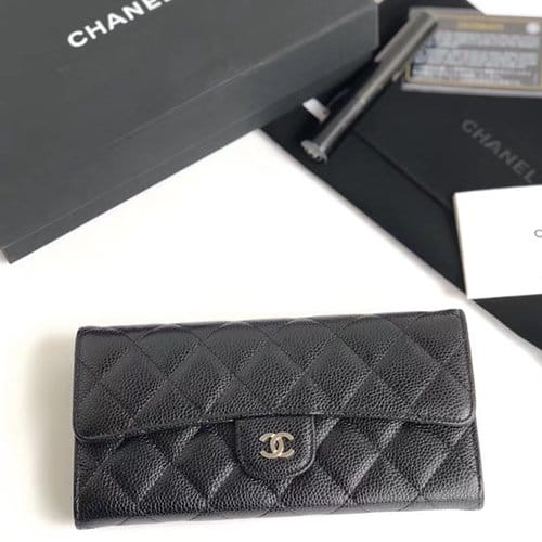 CHANEL 샤넬 캐비어 장지갑 은장 AS5008