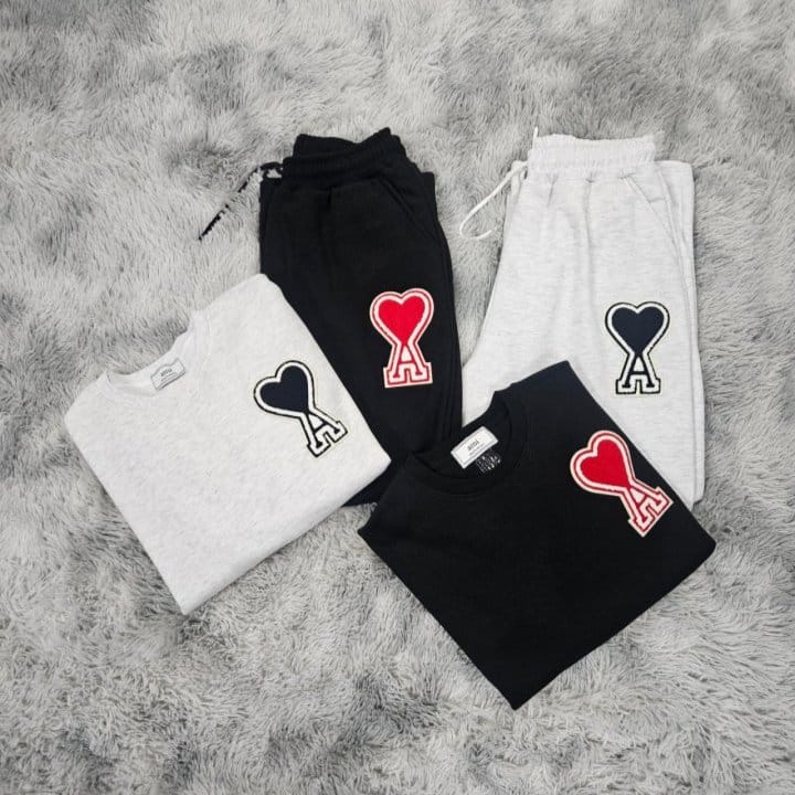 AMI 아미 빅하트 기모 맨투맨&와이드 팬츠 세트