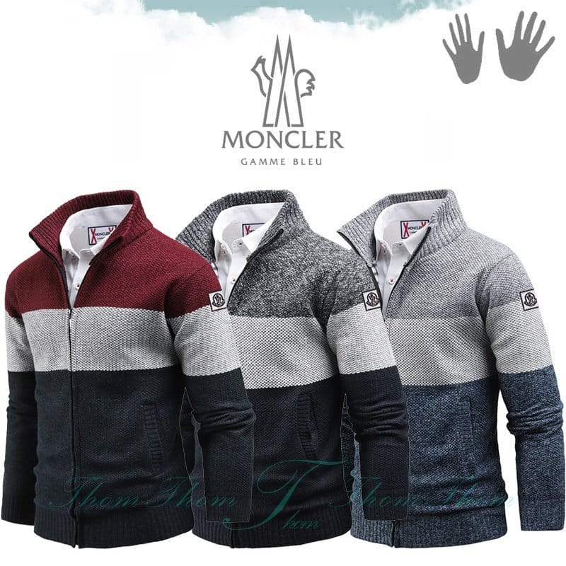 MONCLER 몽클레어 감마블루 그레이 니트 기모 집업