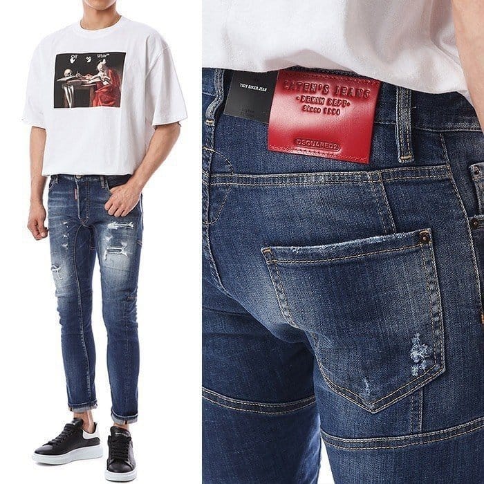 DSQUARED2 디스퀘어드2 케이튼 레더 레드 패치 타이티 바이커진