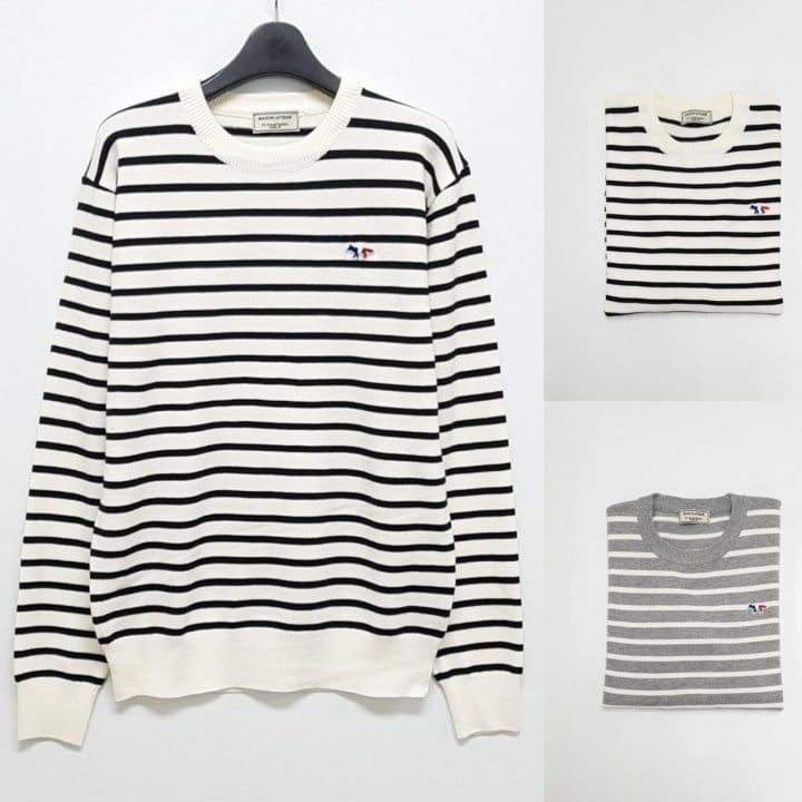 MAISON KITSUNE 메종키츠네 트리컬러 스트라이프 니트